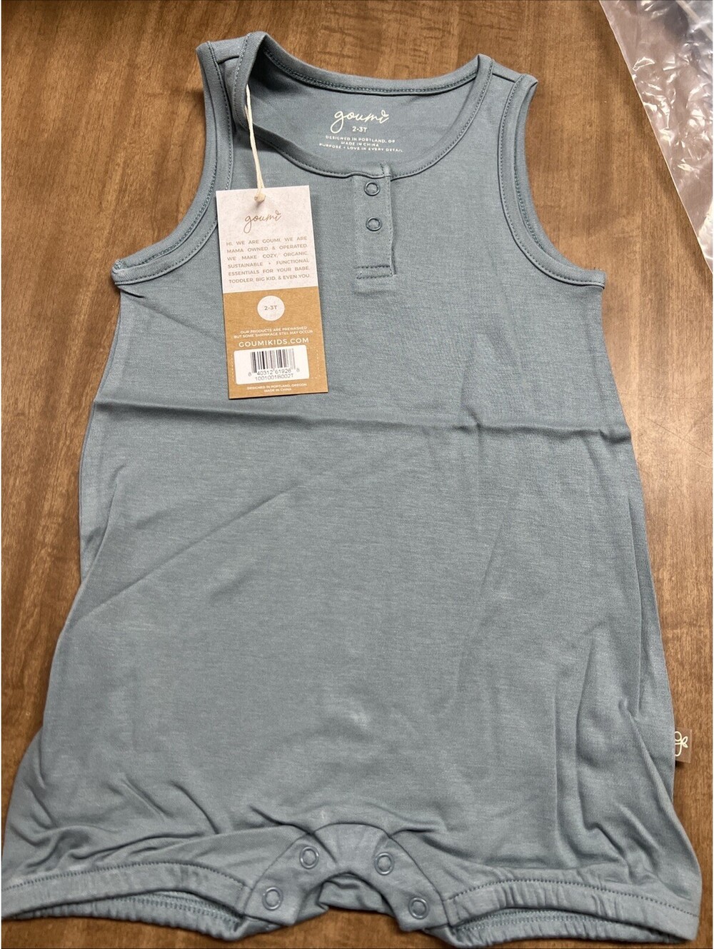 Goumi Sea Glass Romper SZ 2-3T Blue/gray One Piece Bamboo Organic Quick Change